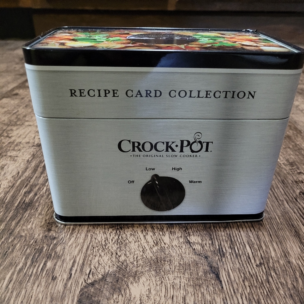 Silver Crockpot Recipe Card Collection Tin
